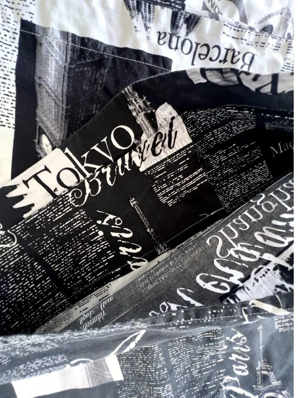 ALAMODE HOME Pillow Sham PAIR Std Passport Newsprint Black White Travel World